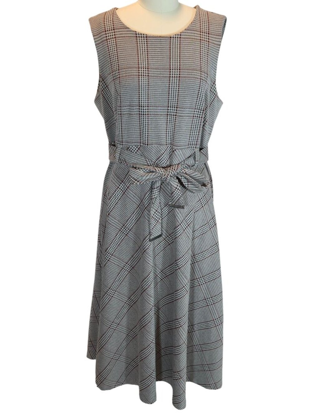 CALVIN KLEIN Glen Plaid A Line Midi Dress Size 12 Preppy Academia Career Office